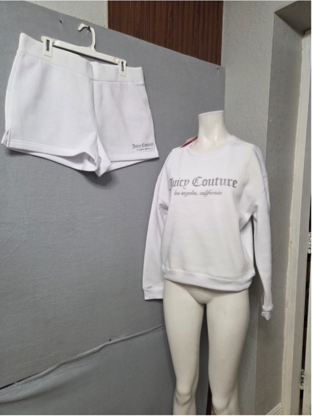 Women's Juicy Couture White Sweatshirt and Shorts Set, Size M